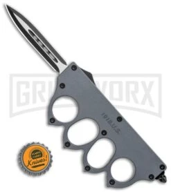 Atomic 1918 Gray OTF Automatic Knuckle Knife - Dagger Two-Tone -Elite Knives Shop 1918 Gray OTF Auto Knuckle Knife Dagger TT GX 36283 jr bottlecap large