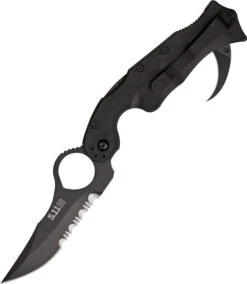 5.11 Tactical Double Duty Karambit Lockback Folding Serrated Blade Black FRN Handle Knife 51072