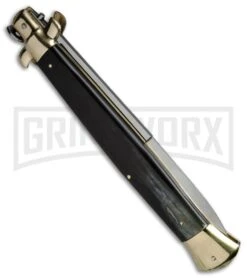 A.G.A. Campolin 18" Brazilian Horn/Brass Italian Stiletto Auto Knife - Bayonet -Elite Knives Shop AGA Campolin 18in Stiletto Bayo Brazilian Horn Brass BP 19243 jr side large