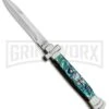 A.G.A. Campolin 9" Maltese Cross Abalone Stiletto Automatic Knife - Bayo Satin -Elite Knives Shop AGA Campolin 9in Bayo Italian Stiletto Auto Abalone Satin BP 28947 jr large