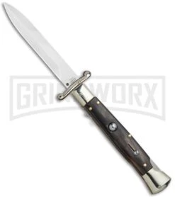 AGA Campolin 9" Italian Stiletto Swinguard Dark Horn Automatic Knife - Bayonet