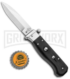AGA Campolin Piccolo Ebony Italian Automatic Knife - Satin Plain -Elite Knives Shop AGA Campolin Piccolo Italian Stiletto Auto Ebony Satin BHQ 92722 jr bottlecap large