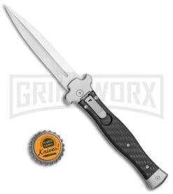 AGA Campolin Zero Carbon Fiber Leverlock Automatic Knife - Dagger Satin Plain -Elite Knives Shop AGA Campolin Zero Dagger LL Auto CF Satin AGA01CF SD BHQ 79656 jr bottlecap large