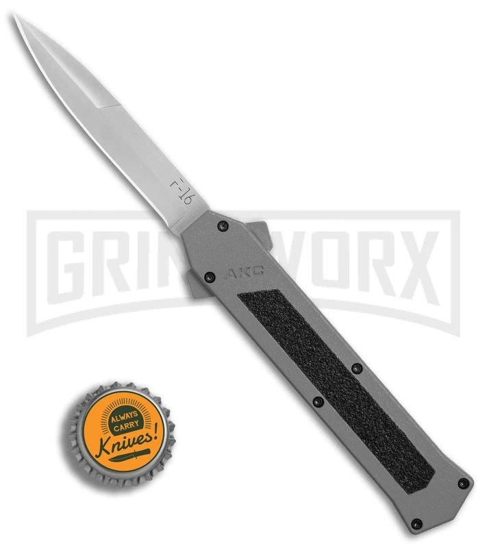 AKC F-16 Gray D/A OTF Automatic Knife - Bayo Satin Plain 6 AKC F-16 Gray D/A OTF Automatic Knife - Bayo Satin Plain - Image 4