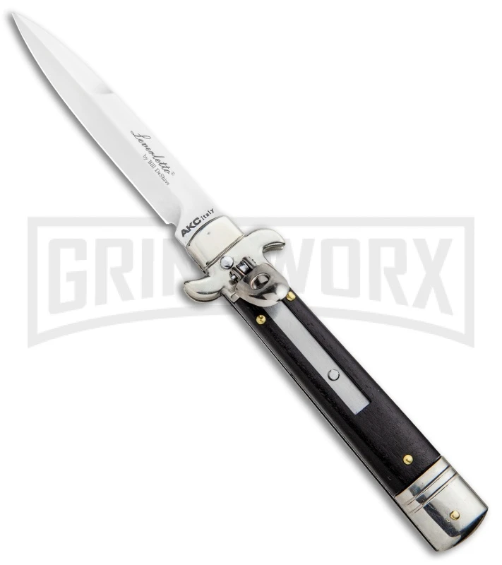AKC 7.75" Leverletto Ebony Automatic Knife - Satin Bayonet 3 AKC 7.75" Leverletto Ebony Automatic Knife - Satin Bayonet