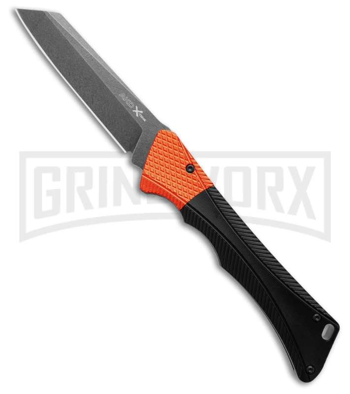 AKC Smarty Black W/Orange Bolster Automatic Knife Reverse Tanto - Black SW Plain 3 AKC Smarty Black W/Orange Bolster Automatic Knife Reverse Tanto - Black SW Plain