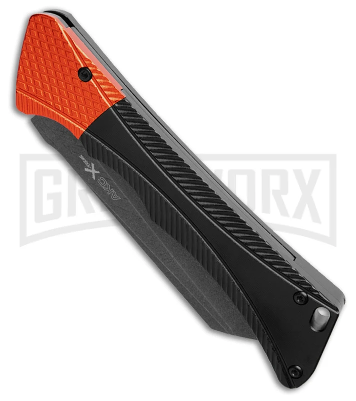 AKC Smarty Black W/Orange Bolster Automatic Knife Reverse Tanto - Black SW Plain 4 AKC Smarty Black W/Orange Bolster Automatic Knife Reverse Tanto - Black SW Plain - Image 2