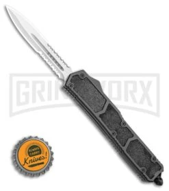 Atomic Slim Dagger Black OTF Automatic Knife - Satin Serr -Elite Knives Shop Atomic Dagger Black OTF Automatic Knife Satin Serr GX 35616 LS Bottlecap large