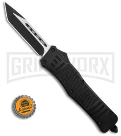 Atomic Defender Large Black OTF Automatic Tanto Knife - Two Tone Plain -Elite Knives Shop Atomic Defender GX 38965 size large