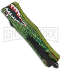 Atomic Defender Large OTF Automatic Knife Green Warhawk - Two Tone Dagger -Elite Knives Shop Atomic Defender Large OTF Auto Green Warhawk TT Dagger GX 37732 jr side large