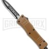 Atomic Defender Mini OTF Automatic Knife Sand Brown (2.625" Two-Tone Serr) -Elite Knives Shop Atomic Defender Mini OTF Auto Sand Brown TT Dagger Serr GX 37532 jr large