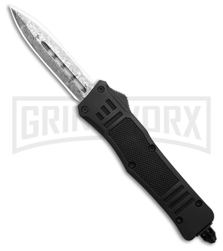 Atomic Defender Mini OTF Automatic Knife Black - Damascus Dagger Plain 3 Atomic Defender Mini OTF Automatic Knife Black - Damascus Dagger Plain