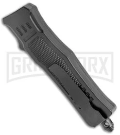 Atomic Defender Mini OTF Automatic Knife Black - Two Tone Drop Point -Elite Knives Shop Atomic Defender Mini OTF Black TT DP GX 38642 jr side large