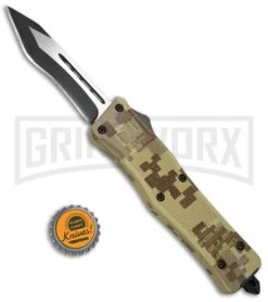 Atomic Defender Large OTF Automatic Knife Tan Digi Camo - Two Tone Recurve Tanto -Elite Knives Shop Atomic Defender OTF Recurve Tanto Tan Camo TT 6PA20 55CA BP 19789 jr bottlecap large