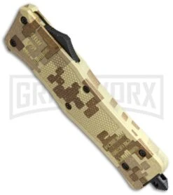 Atomic Defender Large OTF Automatic Knife Tan Digi Camo - Two Tone Recurve Tanto -Elite Knives Shop Atomic Defender OTF Recurve Tanto Tan Camo TT 6PA20 55CA BP 19789 jr spine large