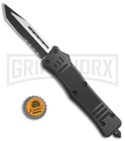 Atomic Defender Large OTF Automatic Knife Black - Serr Two Tone Tanto -Elite Knives Shop Atomic Defender OTF Tanto Black TT Serr 6PA21 55F BP 19787 jr bottlecap large