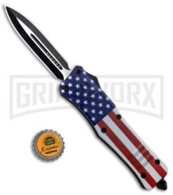 Atomic Defender Large OTF Automatic Knife Stars & Stripes Flag - Two Tone Dagger -Elite Knives Shop Atomic Defender US Flag OTF Auto Dagger TT Plain GX 33411 jr bottlecap large