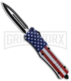 Atomic Defender Large OTF Automatic Knife Stars & Stripes Flag - Two Tone Dagger