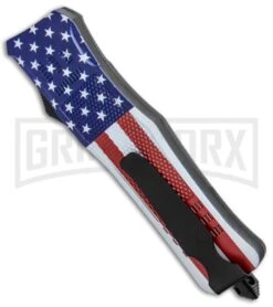 Atomic Defender Large OTF Automatic Knife Stars & Stripes Flag - Two Tone Dagger -Elite Knives Shop Atomic Defender US Flag OTF Auto Dagger TT Plain GX 33411 jr side large