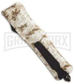 Atomic Defender Large OTF Automatic Knife Sand Digi Camo - Two Tone Dagger -Elite Knives Shop Atomic Defender dagger tan camo two tone plain BP 19369 er side large