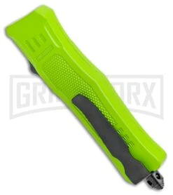 Atomic Defender Mini OTF Automatic Knife Zombie Green - Serr Two Tone Dagger -Elite Knives Shop Atomic Mini Defender Bright Green OTF Auto Black Dagger Serr GX 33965 jr side large
