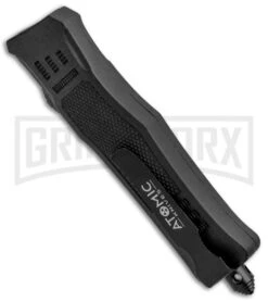 Atomic Defender Mini OTF Automatic Knife Black - Serr Two Tone Drop Point -Elite Knives Shop Atomic Mini Defender DP Black OTF Automatic TT Serr GX 32294 jr side large