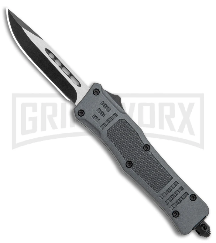Atomic Defender Mini OTF Automatic Knife Gray - Two Tone Drop Point 3 Atomic Defender Mini OTF Automatic Knife Gray - Two Tone Drop Point