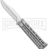 Bear Ops Bear Song VIII Small Gray Butterfly Knife - Clip Point Satin Plain -Elite Knives Shop Bear Ops Bear Song VIII Small Butterfly Gray Satin CP BHQ 145121 jr large