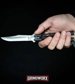 Bear & Son 114 & 114TR Butterfly Knife 2-Pack -Elite Knives Shop Bear Son 114B Large Butterfly Knife Black Satin BHQ 0364 kp in hand web large