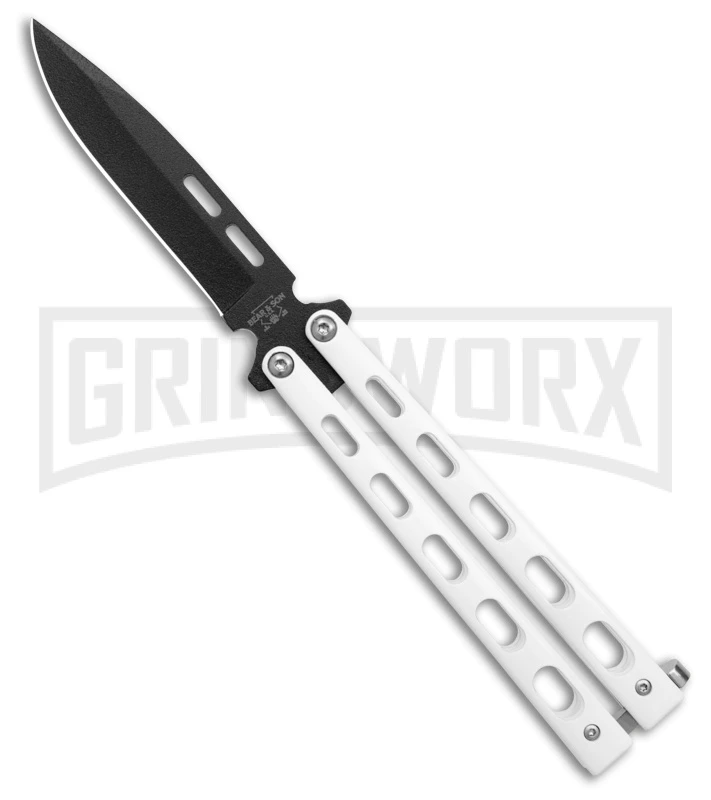 Elite Knives Shop -Elite Knives Shop Bear Son Large Clip Point Butterfly Knife White 4in Black BHQ 77306 large