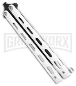 Bear & Son 115W White Butterfly Knife - Black Plain 4TH18 -Elite Knives Shop Bear Son Large Clip Point Butterfly Knife White 4in Black BHQ 77306 td spine large
