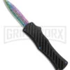 Edgeworks Carbon Fiber OTF Auto Knife Dagger - Rainbow Damascus Finish) -Elite Knives Shop Edgeworks Carbon Fiber OTF Auto Knife Dagger 3in Rainbow Damascus GX 42359 td large