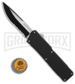 Lightning Black D/A OTF Automatic Knife - Two-Tone Serr -Elite Knives Shop Lightning Black DA OTF Auto TT Serr GX 31875 jr bottlecap large