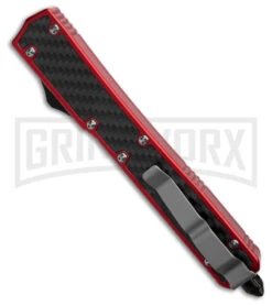 MIK OTF Automatic Knife Red Sim Carbon Fiber Inlay Dagger - Stonewash Plain -Elite Knives Shop MIK OTF Automatic Knife Red Sim Carbon Fiber Inlay Dagger Stonewash Plain GX41472 td side large