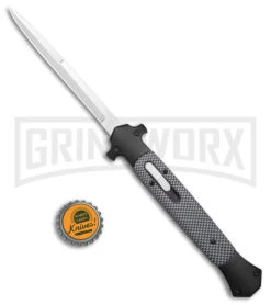 Mago 13" Sim CF/ Black D/A Italian Stiletto OTF Knife - Satin Plain Bayo -Elite Knives Shop Mago 13in Sim CF Black DA Italian Stiletto OTF Satin Bayo GX 39629 jr bottlecap large