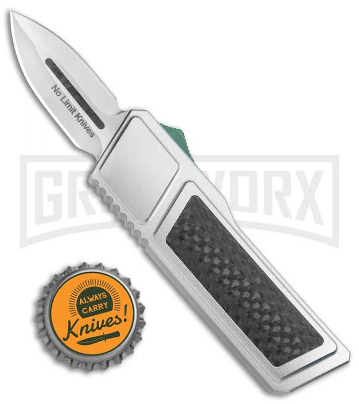No Limit Knives Akuma OTF Automatic Knife Silver Green Hardware - Satin Plain 6 No Limit Knives Akuma OTF Automatic Knife Silver Green Hardware - Satin Plain - Image 4