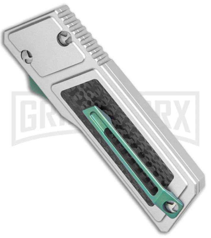 No Limit Knives Akuma OTF Automatic Knife Silver Green Hardware - Satin Plain 5 No Limit Knives Akuma OTF Automatic Knife Silver Green Hardware - Satin Plain - Image 3