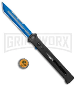 Paragon Estiletto Black Bolt Automatic OTF Knife - Blue Tanto -Elite Knives Shop Paragon Estiletto Tanto OTF Auto Black Lightning Bolt Blue Serr EST T LB B CBLU BHQ 103600 jr bottlecap large