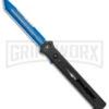 Paragon Estiletto Black Bolt Automatic OTF Knife - Blue Tanto -Elite Knives Shop Paragon Estiletto Tanto OTF Auto Black Lightning Bolt Blue Serr EST T LB B CBLU BHQ 103600 jr large