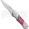 Super Knife Croc Automatic Knife Stainless W/ Red Marble Inlay - Satin Serr -Elite Knives Shop Super Knife Croc Auto SS Red Marble Inlay Satin Serr GA303MRD GX 36694 jr large