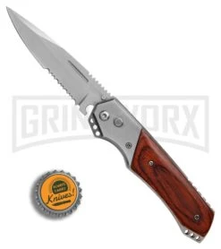 Super Knife Croc Automatic Knife Stainless W/ Rosewood Inlay - Satin Serr -Elite Knives Shop Super Knife Croc Stainless Rosewood Inlay satin serr BP 30075 er bottlecap large