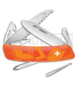 Swiza J06 Junior Button Lock Orange Swiss Pocket Knife - Satin Plain