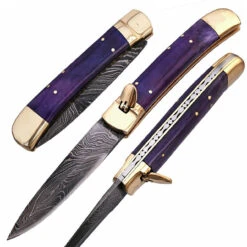 Automatic Damascus Purple Phantom Lever Lock Knife -Elite Knives Shop lv1bv 25833.1564504537